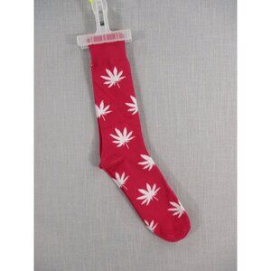 Red Crew Socks With White Leaf Pattern - Unisex Casual Design